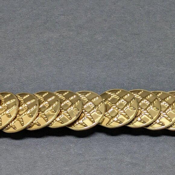 Vintage Belt Women Gold Elastic Stretch Round Link Disc Textured Retro Metal 80s - Picture 2 of 5
